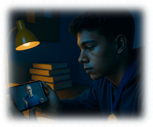 Figura de aluno estudando na plataforma, metodologia focada no aprendizado